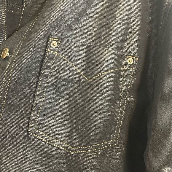 ASOS Topshop Women's Dark Blue Coated Denim Shirt Jacket chore barn trench 4 - Picture 10 of 11